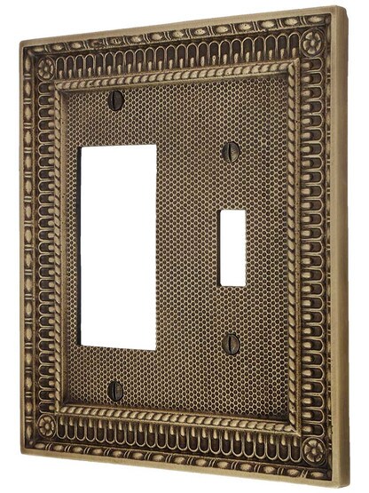 Pisano Toggle / GFI Combination Switch Plate in Antique Brass.